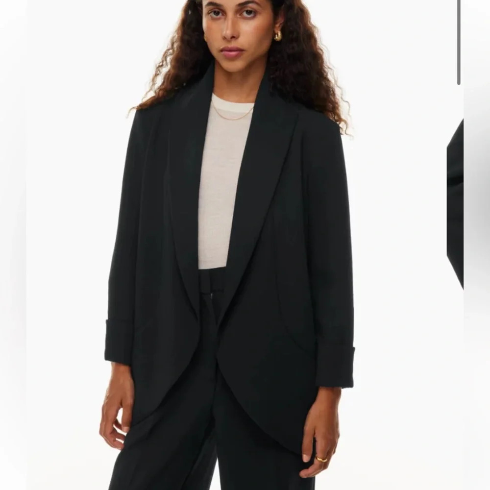 Wilfred north shawl collar open front blazer solid black 17629